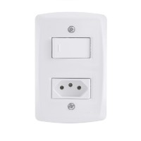 Kit 4x2 com 1 Interruptor Simples 10A e 1 Tomada 2P+T 10A 250V Tramontina Lux2 Branco