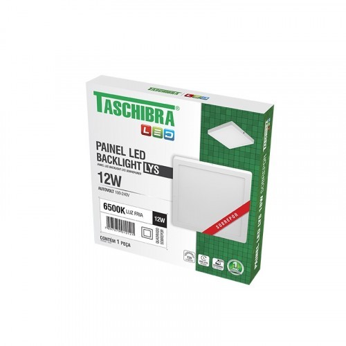 Painel Led Taschibra 12W Quadrado de Sobrepor Luz Fria 6500K