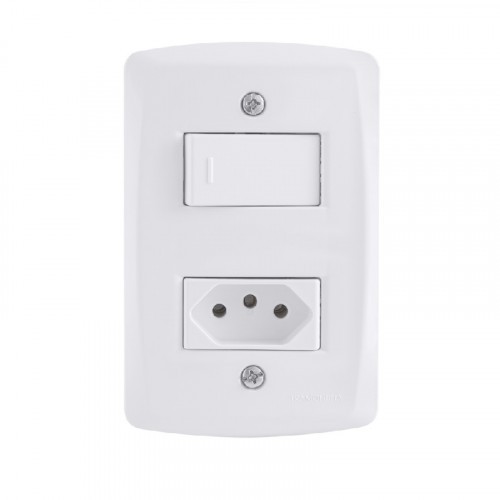 Kit 4x2 com 1 Interruptor Simples 10A e 1 Tomada 2P+T 10A 250V Tramontina Lux2 Branco