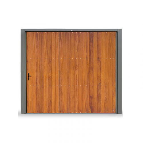 Portão Chapa pintada Lambri de Cedro C/porta e automatização 110v/220v 240x220 Maxiaço