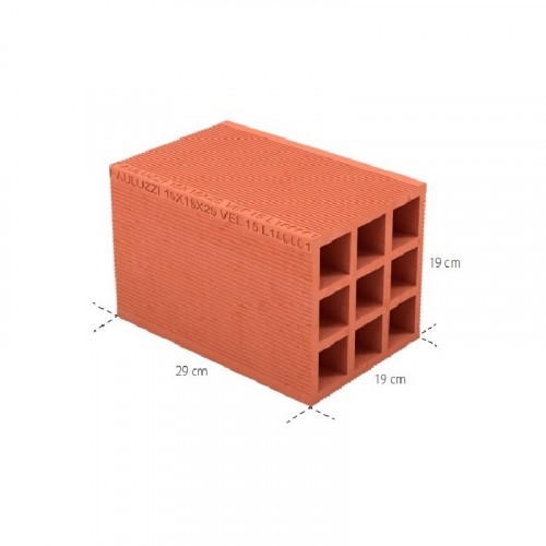 Bloco Cerâmico Tijolo 9 furos 19x19x29cm