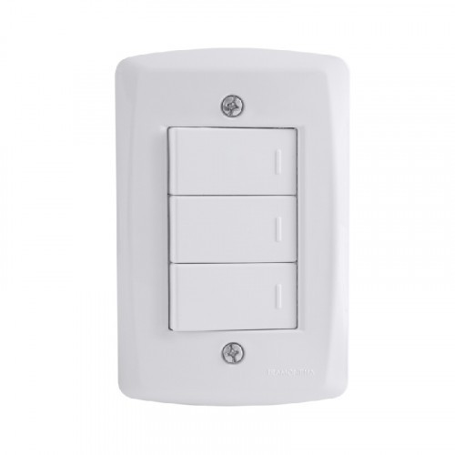 Kit 4x2 com 3 Interruptores Simples 10A 250V Tramontina Lux2 Branco