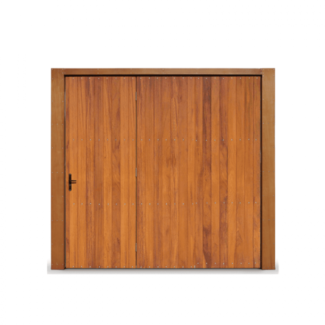 Portão Ferro com revestimento de madeira 300x220 Maxiaço