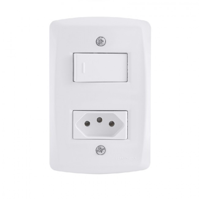 Kit 4x2 com 1 Interruptor Simples 10A e 1 Tomada 2P+T 10A 250V Tramontina Lux2 Branco