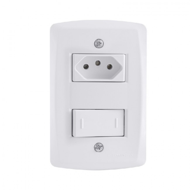 Kit 4x2 com Interruptor Paralelo 10A e Tomada 2P+T 10A 250V Tramontina Lux2 Branco
