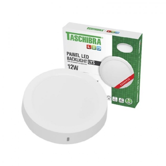 Painel Led Taschibra 12W Redondo de Sobrepor Luz Neutra 4000K