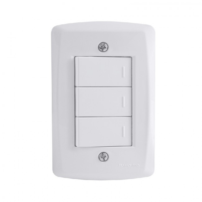 Kit 4x2 com 3 Interruptores Simples 10A 250V Tramontina Lux2 Branco
