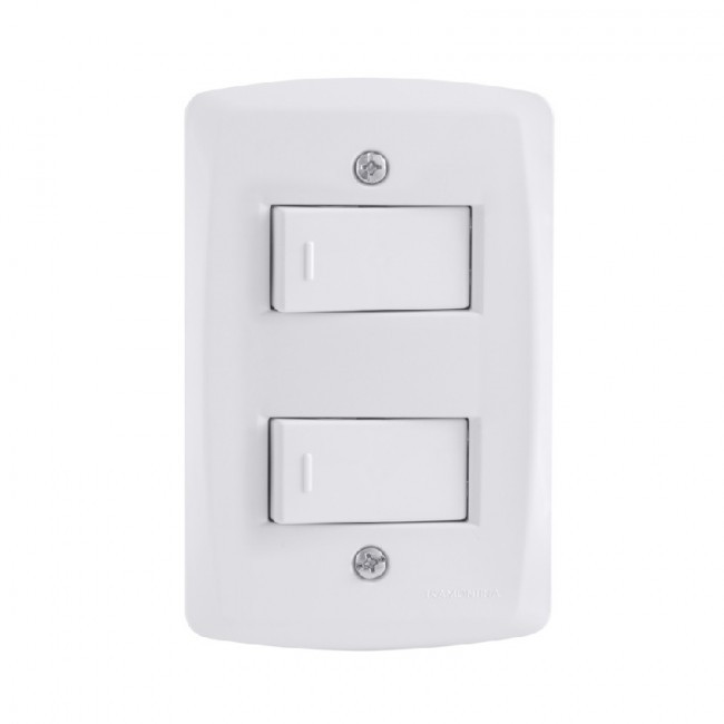Kit 4x2 com 2 Interruptores Simples 10A 250V Tramontina Lux2 Branco