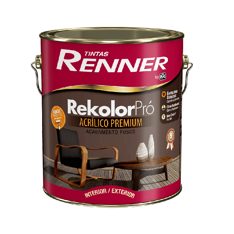 ﻿Tinta Acrílica Rekolor Pró Branco Fosco 3,6L Renner﻿