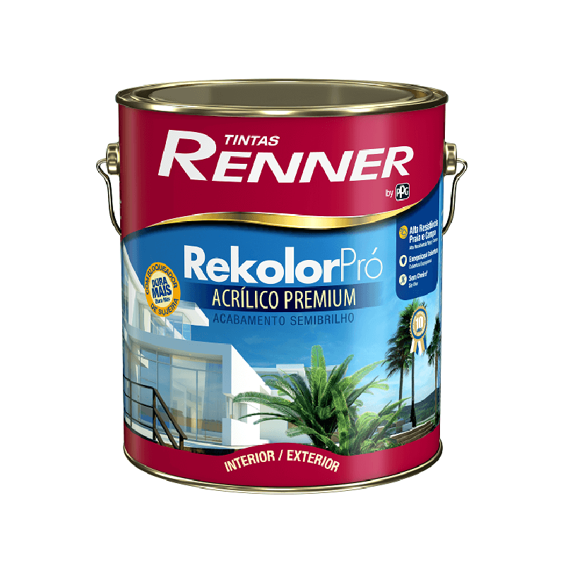 ﻿Tinta Acrílica Rekolor Pró Branco Semibrilho 3,6L Renner